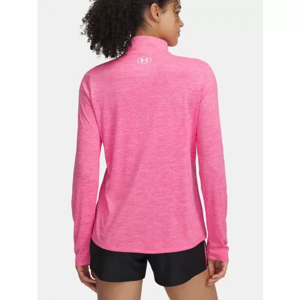  Damen-T-Shirt UNDER ARMOUR TECH 1/2 ZIP- TWIST 1384225-672 ROSA 