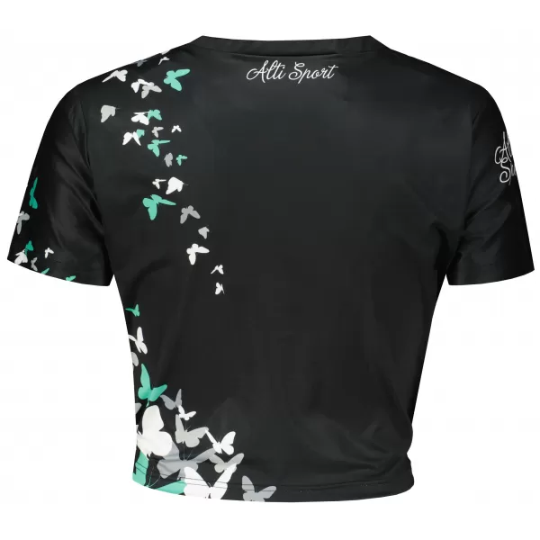  Funktionelles Premium-Crop-Top für Damen ALTISPORT VOJ/ALW022TR07 ČERNÁ/TYRKYSOVÁ SCHWARZ/TÜRKIS 