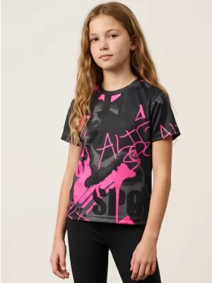 Funktionaler t -Shirt -Prämie von Kindern ALTISPORT VOJ/ALK076TR01 SCHWARZ/FLUO PINK