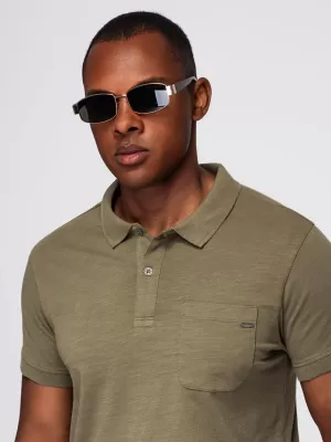 Herren t -Shirt mit einem Kragen OMBRE OM-POWS-0142 DUNKLE OLIVE