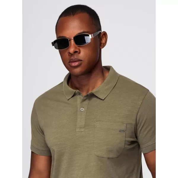  Herren t -Shirt mit einem Kragen OMBRE OM-POWS-0142 DUNKLE OLIVE 