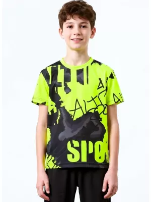 Funktionaler t -Shirt -Prämie von Kindern ALTISPORT VOJ/ALK076TR01 SCHWARZ/FLUO GELB