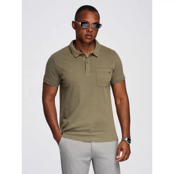  Herren t -Shirt mit einem Kragen OMBRE OM-POWS-0142 DUNKLE OLIVE 