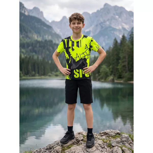  Funktionaler t -Shirt -Prämie von Kindern ALTISPORT VOJ/ALK076TR01 SCHWARZ/FLUO GELB 