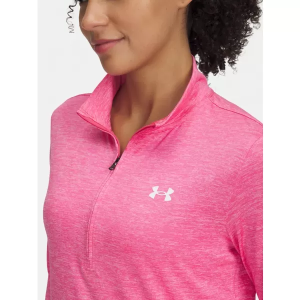  Damen-T-Shirt UNDER ARMOUR TECH 1/2 ZIP- TWIST 1384225-672 ROSA 