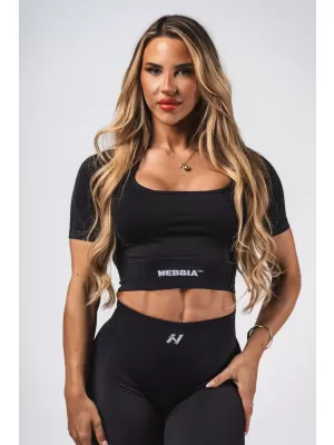 Formendes, nahtloses Crop-Top FLOW SEAMLESS 499 BLACK Nebbia