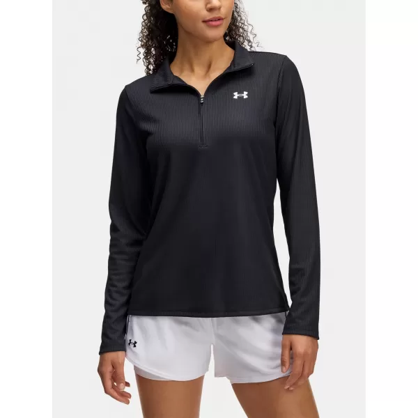  Damen-T-Shirt UNDER ARMOUR TECH RIB 1/2 ZIP 1389857-001 SCHWARZ 