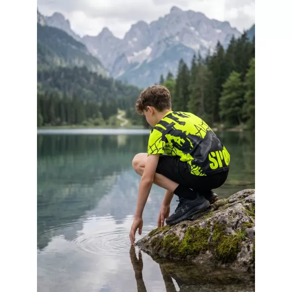  Funktionaler t -Shirt -Prämie von Kindern ALTISPORT VOJ/ALK076TR01 SCHWARZ/FLUO GELB 