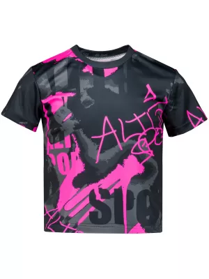 Funktionaler t -Shirt -Prämie von Kindern ALTISPORT VOJ/ALK076TR01 SCHWARZ/FLUO PINK