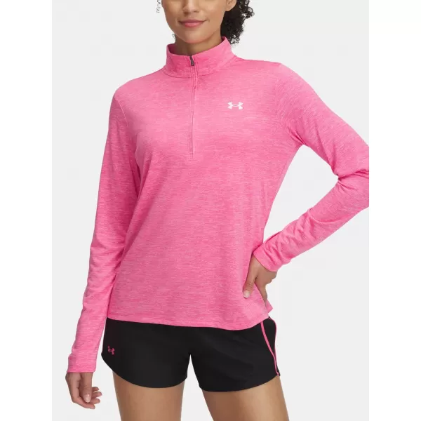  Damen-T-Shirt UNDER ARMOUR TECH 1/2 ZIP- TWIST 1384225-672 ROSA 