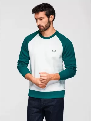 Herren-Sweatshirt OMBRE OM-SSNZ-0239 CREMEFARBEN UND DUNKELGRÜN