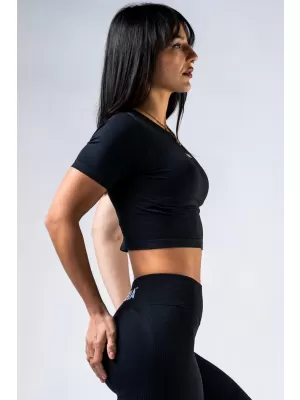 Nahtloses Crop-Top mit kurzen Ärmeln POWER 891 BLACK Nebbia