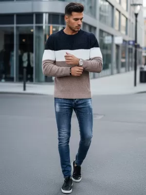 Herrenpullover DSTREET WX2321 BEIGE/DUNKELBLAU