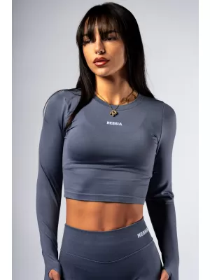 Nahtloses Crop-Top mit langen Ärmeln POWER 892 GREY Nebbia