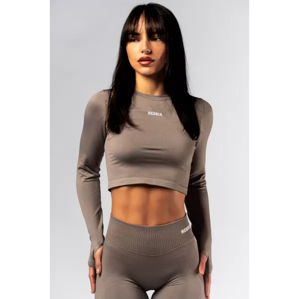 Nahtloses Crop-Top mit langen Ärmeln POWER 892 LIGHT BROWN ASH Nebbia 