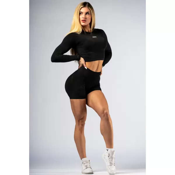  Nahtloses Crop-Top mit langen Ärmeln POWER 892 BLACK Nebbia 