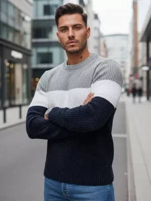 Herrenpullover DSTREET WX2320 DUNKELBLAU/HELLGRAU