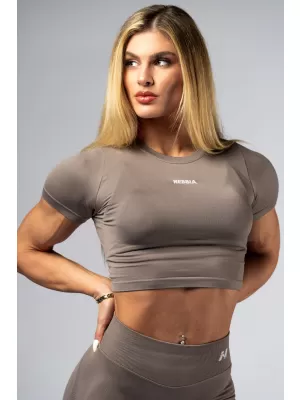 Nahtloses Crop-Top mit kurzen Ärmeln POWER 891 LIGHT BROWN ASH Nebbia