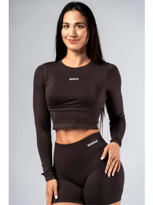 Nahtloses Crop-Top mit langen Ärmeln POWER 892 DARK BROWN Nebbia
