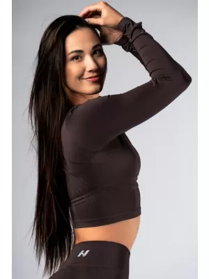 Nahtloses Crop-Top mit langen Ärmeln POWER 892 DARK BROWN Nebbia