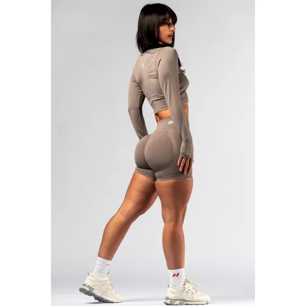  Nahtloses Crop-Top mit langen Ärmeln POWER 892 LIGHT BROWN ASH Nebbia 