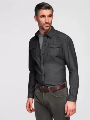 Herrenhemd OMBRE OM-SHDS-0210 SCHWARZ