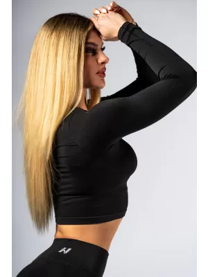 Nahtloses Crop-Top mit langen Ärmeln POWER 892 BLACK Nebbia