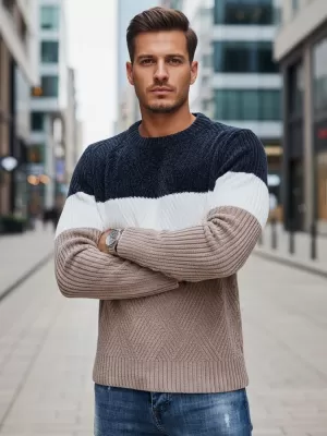 Herrenpullover DSTREET WX2321 BEIGE/DUNKELBLAU