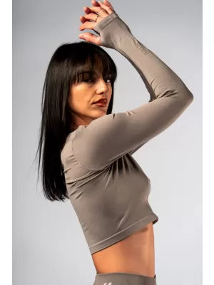 Nahtloses Crop-Top mit langen Ärmeln POWER 892 LIGHT BROWN ASH Nebbia