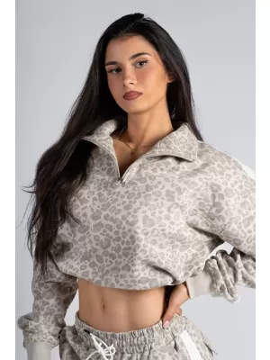 Sweatshirt mit halbem Reißverschluss und Leopardenmuster NEBBIA PRIMAL 866 CREMEFARBENER LEOPARD