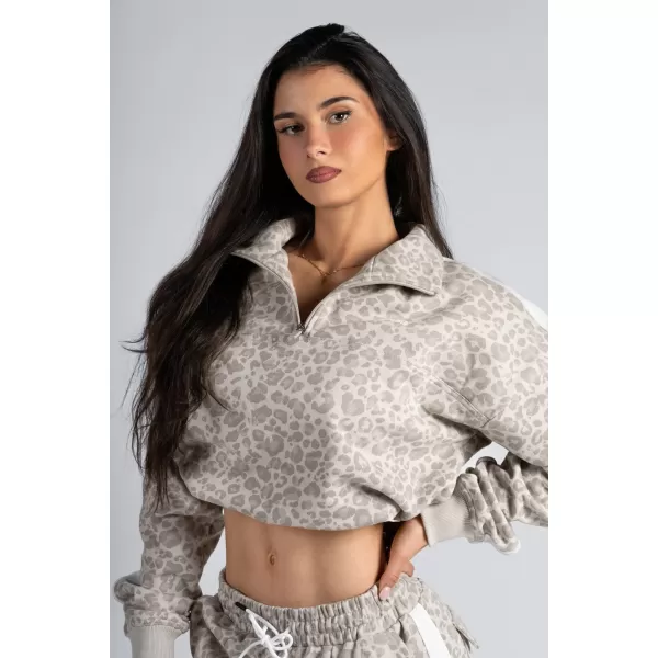  Sweatshirt mit halbem Reißverschluss und Leopardenmuster NEBBIA PRIMAL 866 CREMEFARBENER LEOPARD 