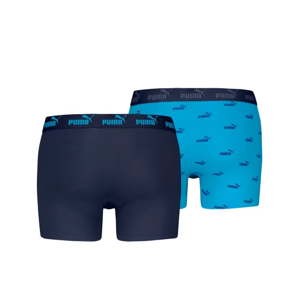  Herren-Boxershorts PUMA ELEMENTS MEN LOGO PRINT BOXERS 2P 93875401 BLAUE KOMBINATION 