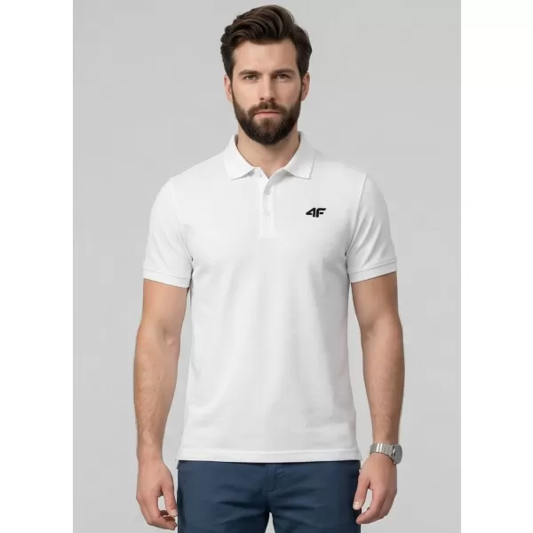  Herren-T-Shirt mit Kragen 4F WMM00TPTSM0771 WEIß 