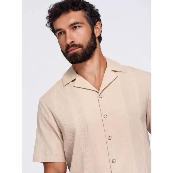  Herrenhemd OMBRE OM-SHSS-0221 HELLBRAUN 
