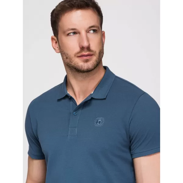  Herren-T-Shirt mit Kragen OMBRE OM-POBS-0171 WEIß/KASTANIENBRAUN/DUNKELBLAU 