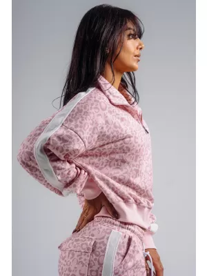 Sweatshirt mit halbem Reißverschluss und Leopardenmuster NEBBIA PRIMAL 866 ROSA LEOPARD