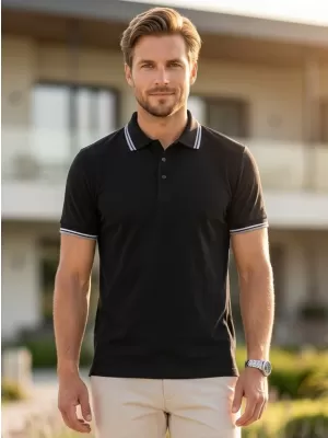 Herren-T-Shirt mit Kragen MALFINI FOCUS 232 SCHWARZ
