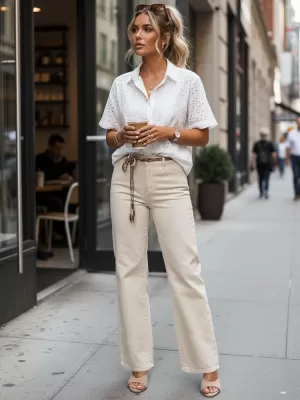Damenhosen DSTREET UY3058 NATURFARBEN