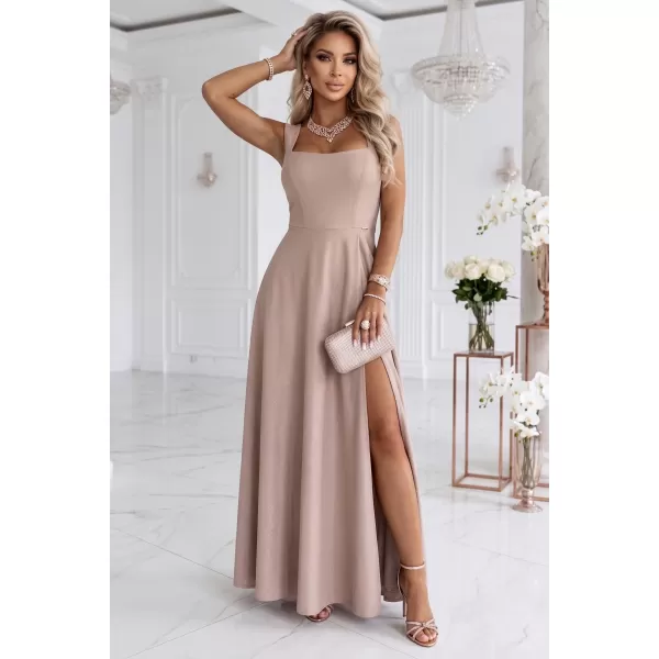 Kleid NUMOCO 633-5 DUNKLES BEIGE MIT GLITZER 