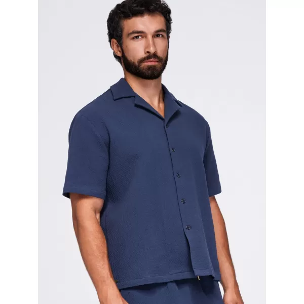  Herrenhemd OMBRE OM-SHSS-0220 MARINEBLAU 