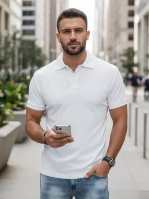 Herren-T-Shirt mit Kragen DSTREET PX0514 WEIß