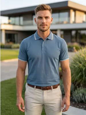 Herren-T-Shirt mit Kragen MALFINI FOCUS 232 DENIM
