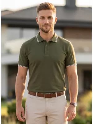 Herren-T-Shirt mit Kragen MALFINI FOCUS 232 MILITÄR