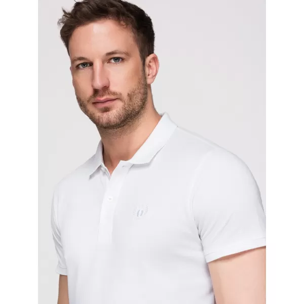  Herren-T-Shirt mit Kragen OMBRE OM-POBS-0171 WEIß/KASTANIENBRAUN/DUNKELBLAU 