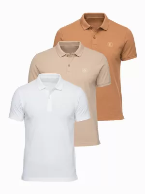 Herren-T-Shirt mit Kragen OMBRE OM-POBS-0171 WEIß/WEIß/HELLBRAUN