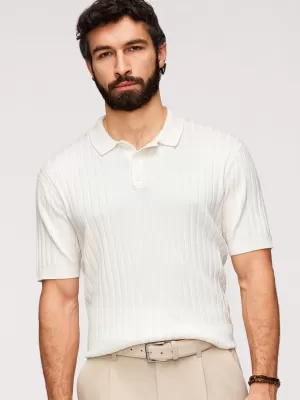 Herren-T-Shirt mit Kragen OMBRE OM-POSS-0169 GEBROCHENES WEIß