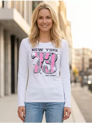 Frauen t -Shirt mit langen Ärmeln SAM 73 WT 765 WEIß