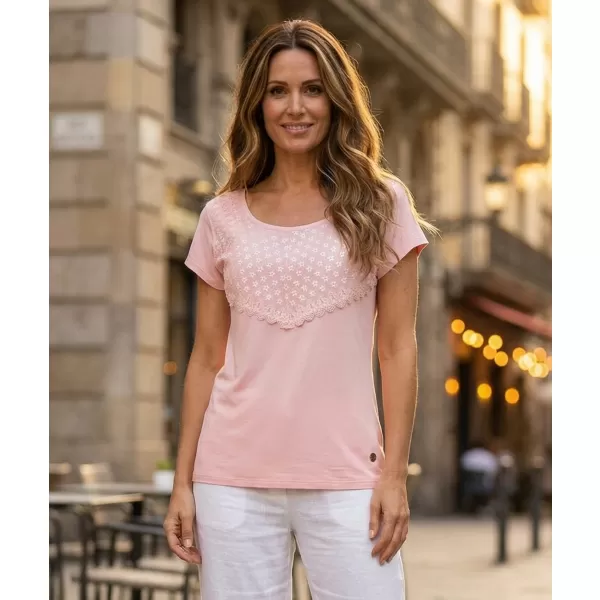  Damen-T-Shirt mit kurzen Ärmeln KIXMI JASMINA HELL-PINK 