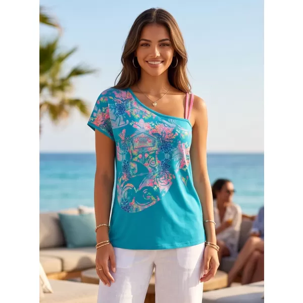  Damen-T-Shirt mit kurzen Ärmeln KIXMI JESSA BLAU GRÜN 