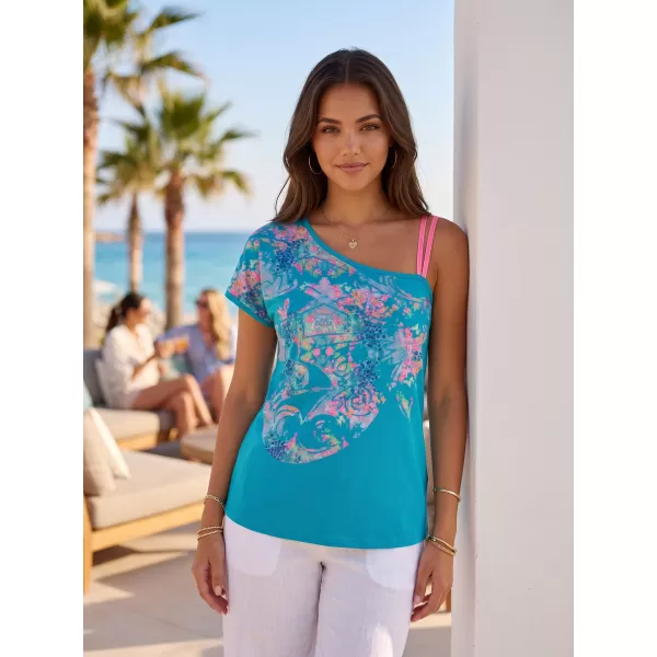  Damen-T-Shirt mit kurzen Ärmeln KIXMI JESSA BLAU GRÜN 